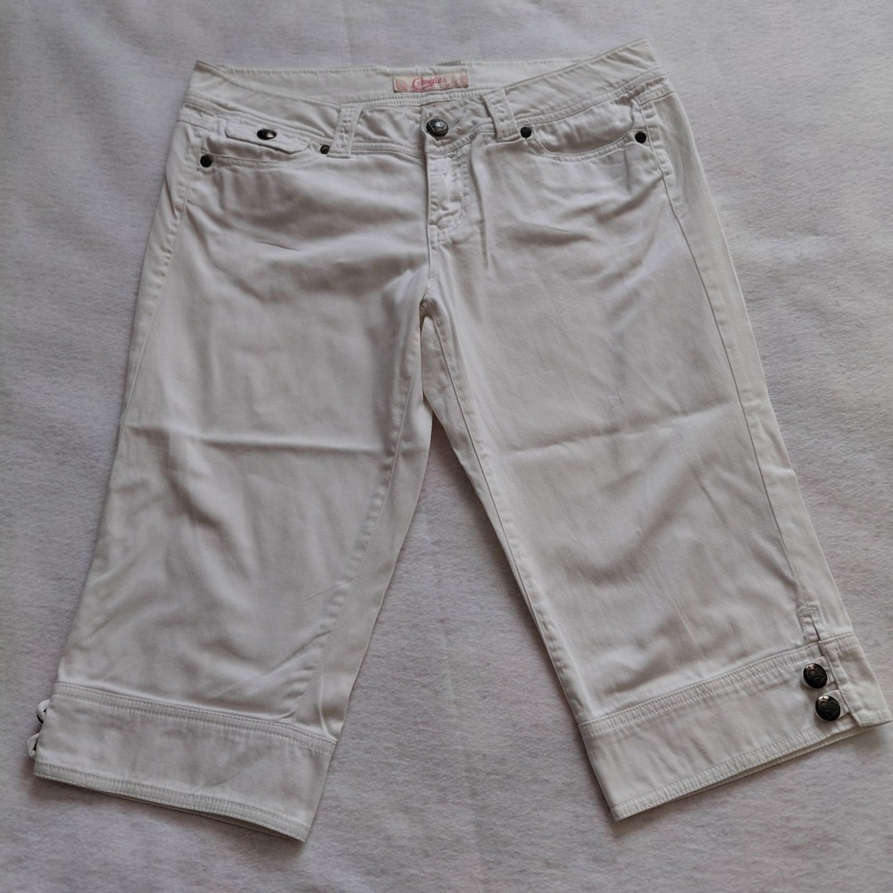 Candies Womens Capri Pants White Size 5 Crop Jeans Button Hem Y2K CC84UTSE